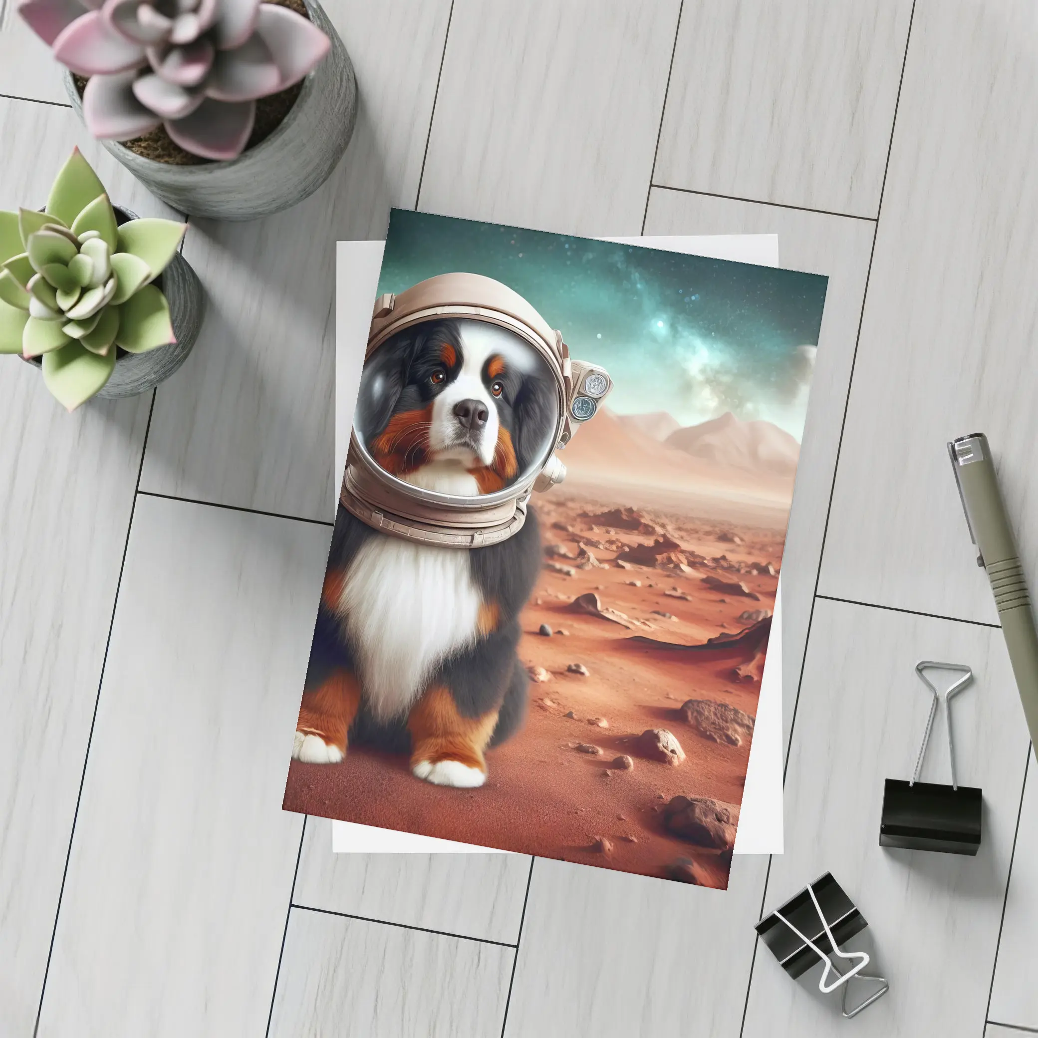 Bernese Mountain Dog Astronaut On Mars – Postcards