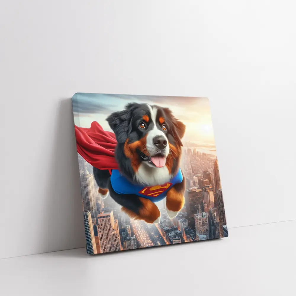 Bernese Mountain Dog Superhero Flying City – Wall Art