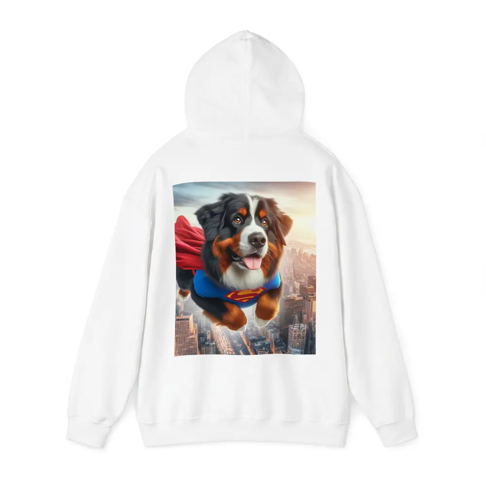 Bernese Mountain Dog Superhero Flying City – Hoodies