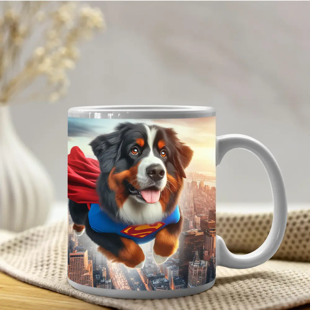 Bernese Mountain Dog Superhero Flying City – Mugs