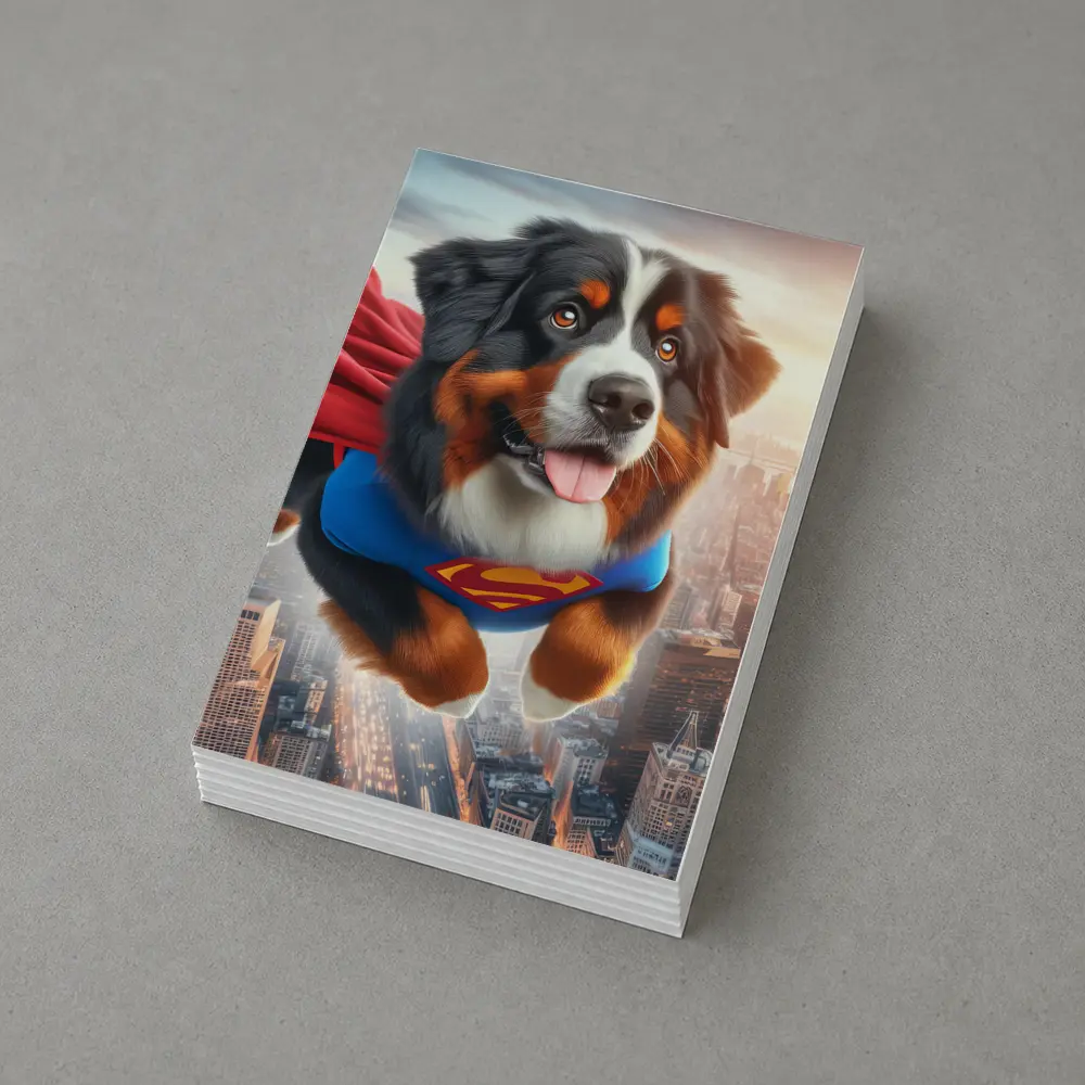 Bernese Mountain Dog Superhero Flying City – Postcards