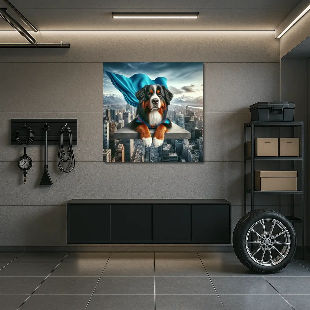 Bernese Mountain Dog Superhero City Skyline – Wall Art