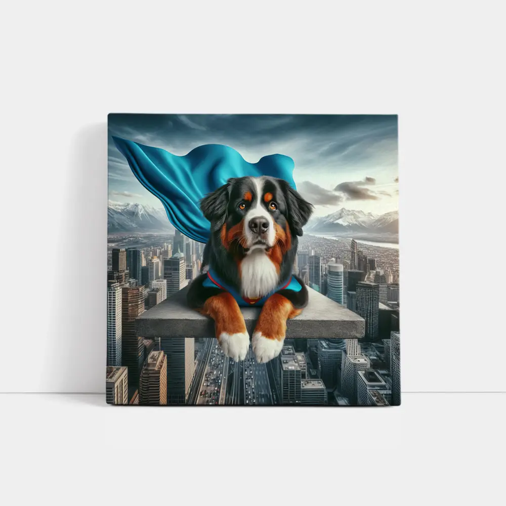 Bernese Mountain Dog Superhero City Skyline – Wall Art