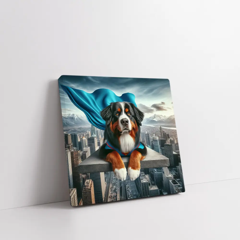 Bernese Mountain Dog Superhero City Skyline – Wall Art