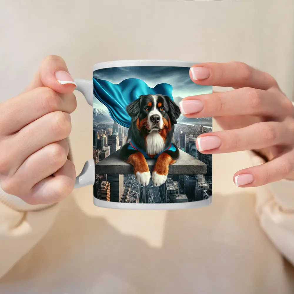 Bernese Mountain Dog Superhero City Skyline – Mugs