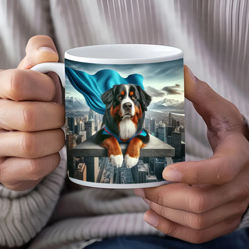 Bernese Mountain Dog Superhero City Skyline – Mugs