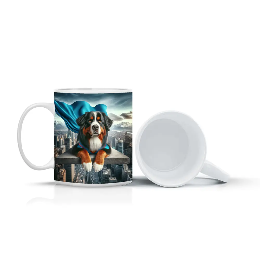 Bernese Mountain Dog Superhero City Skyline – Mugs