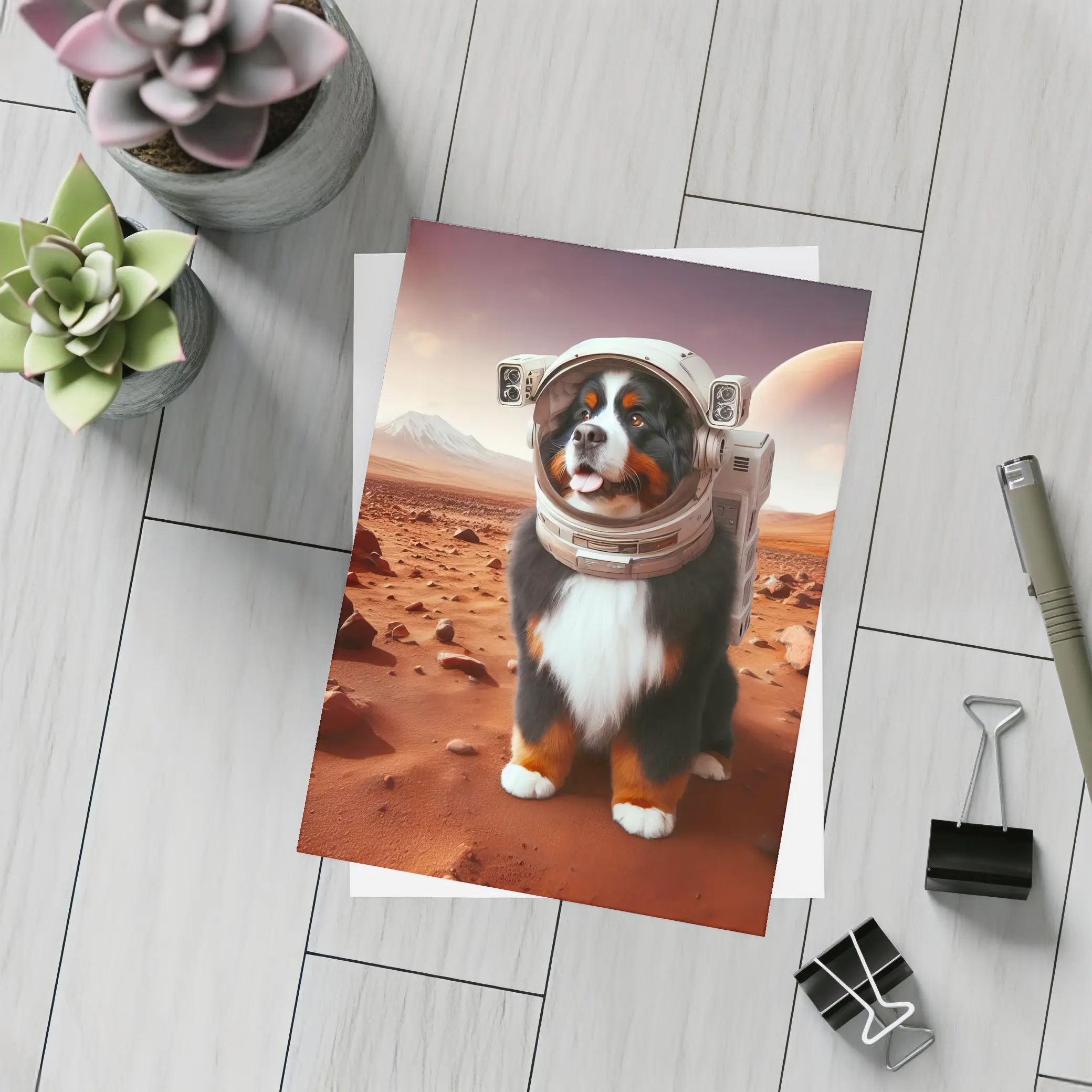 Bernese Mountain Dog Astronaut on Mars – Postcards