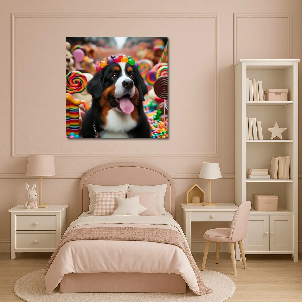 Bernese Mountain Dog Candy Land Scene – Wall Art
