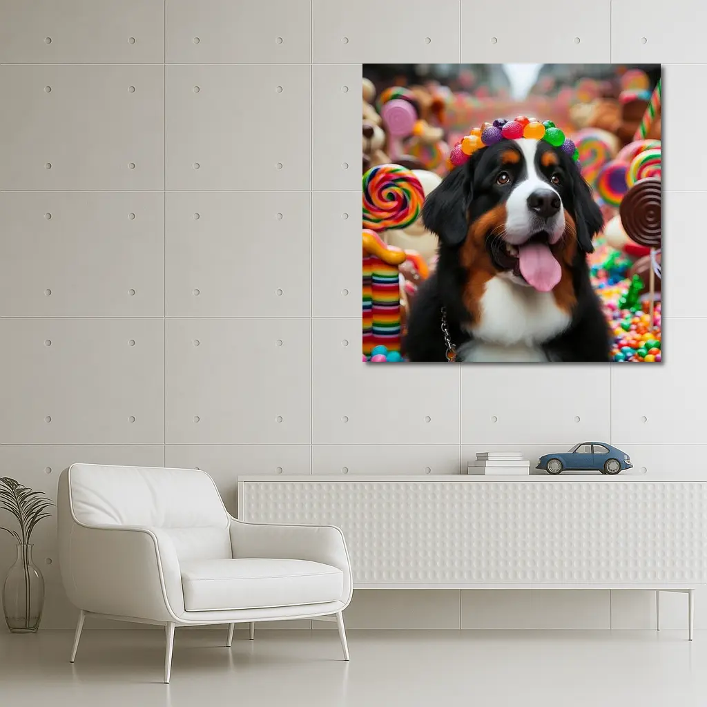 Bernese Mountain Dog Candy Land Scene – Wall Art