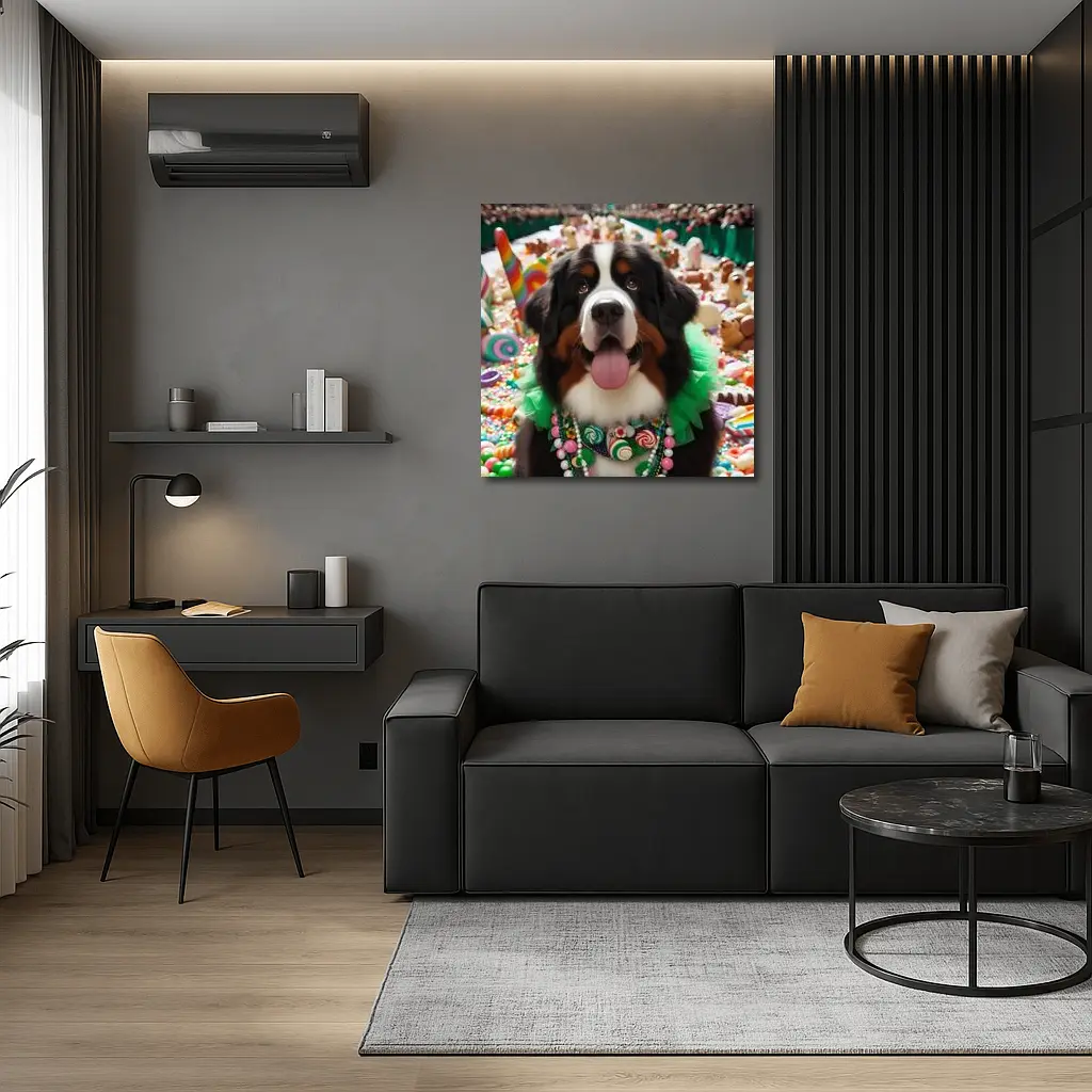 Bernese Mountain Dog Candy Wonderland Scene – Wall Art