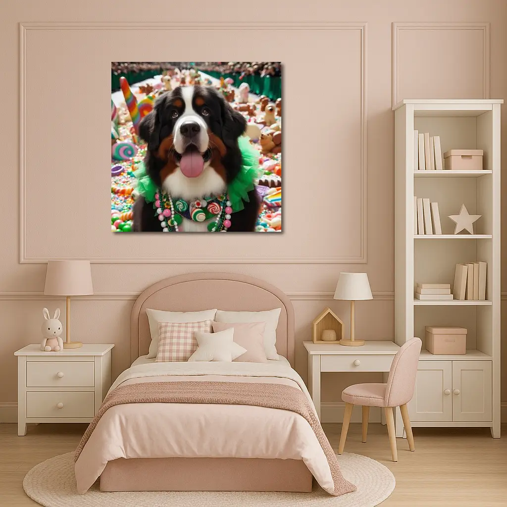 Bernese Mountain Dog Candy Wonderland Scene – Wall Art