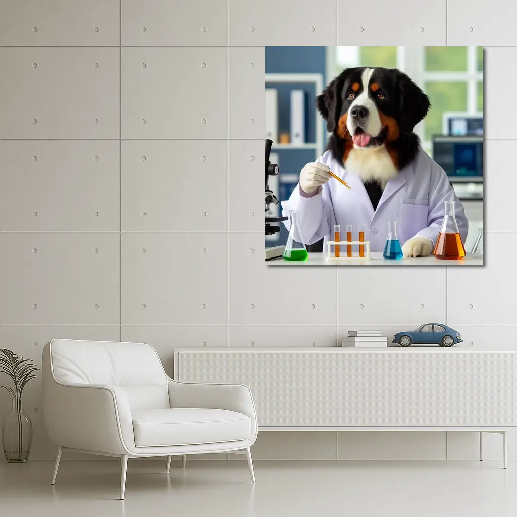 Bernese Mountain Dog Scientist Laboratory Setting – Wall Art