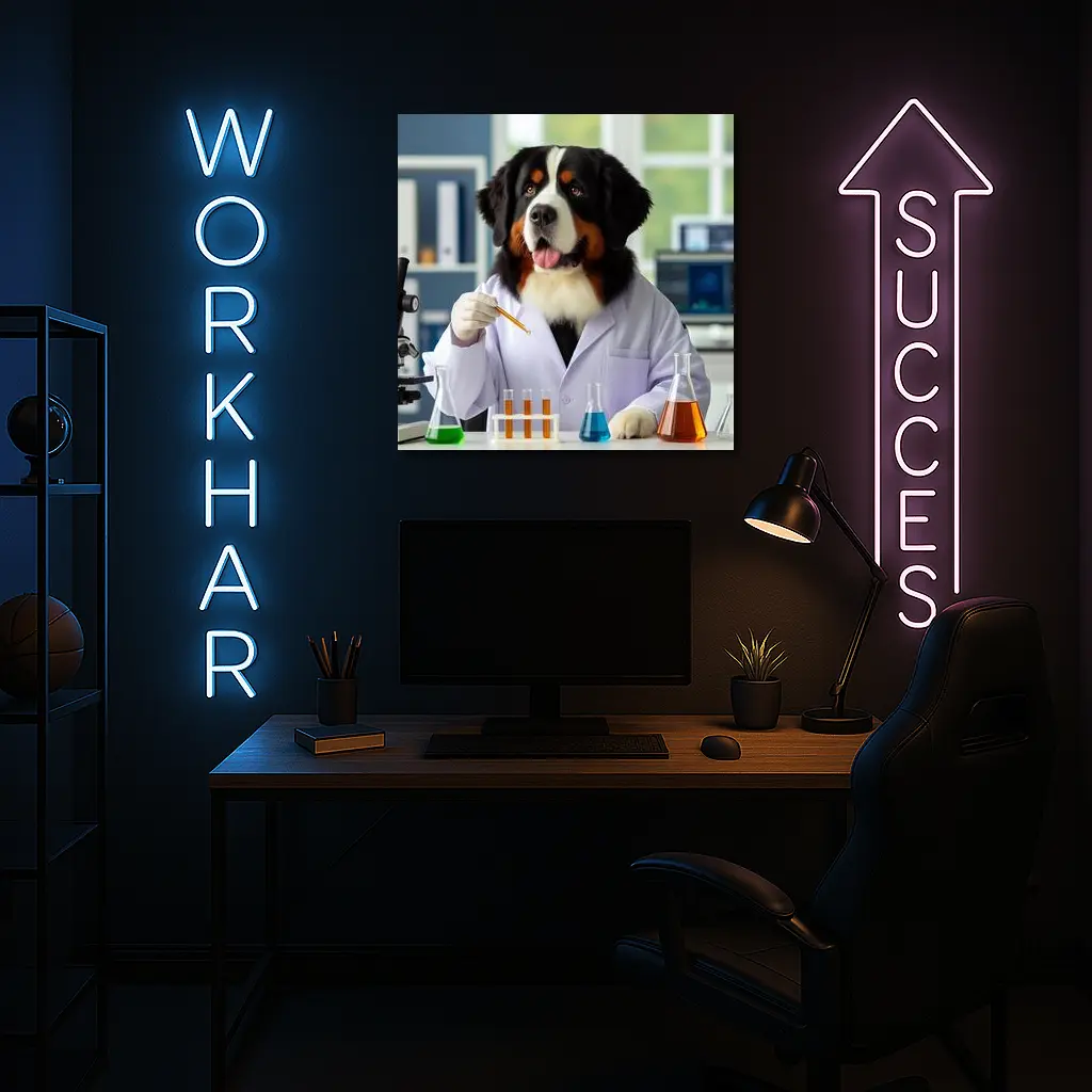 Bernese Mountain Dog Scientist Laboratory Setting – Wall Art