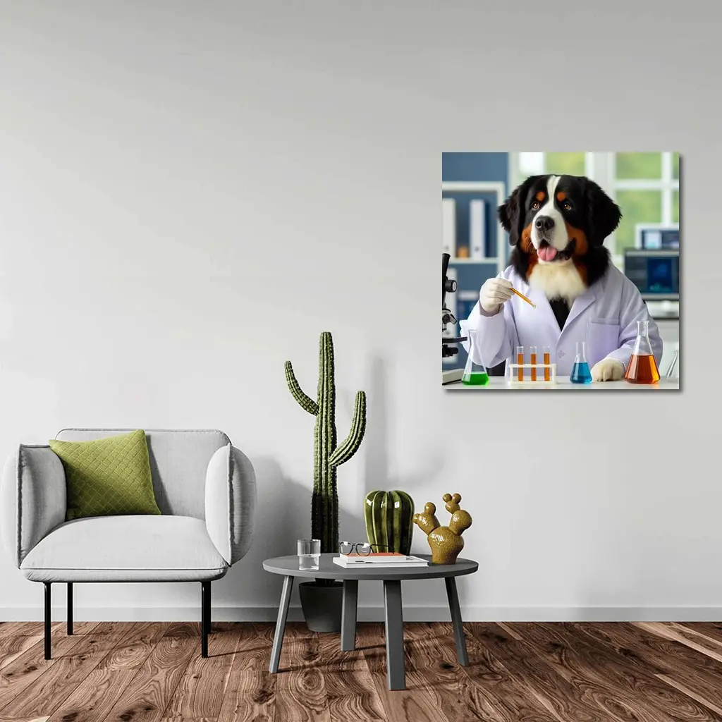 Bernese Mountain Dog Scientist Laboratory Setting – Wall Art