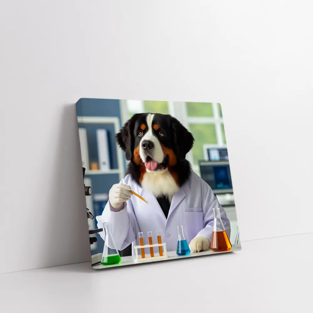 Bernese Mountain Dog Scientist Laboratory Setting – Wall Art