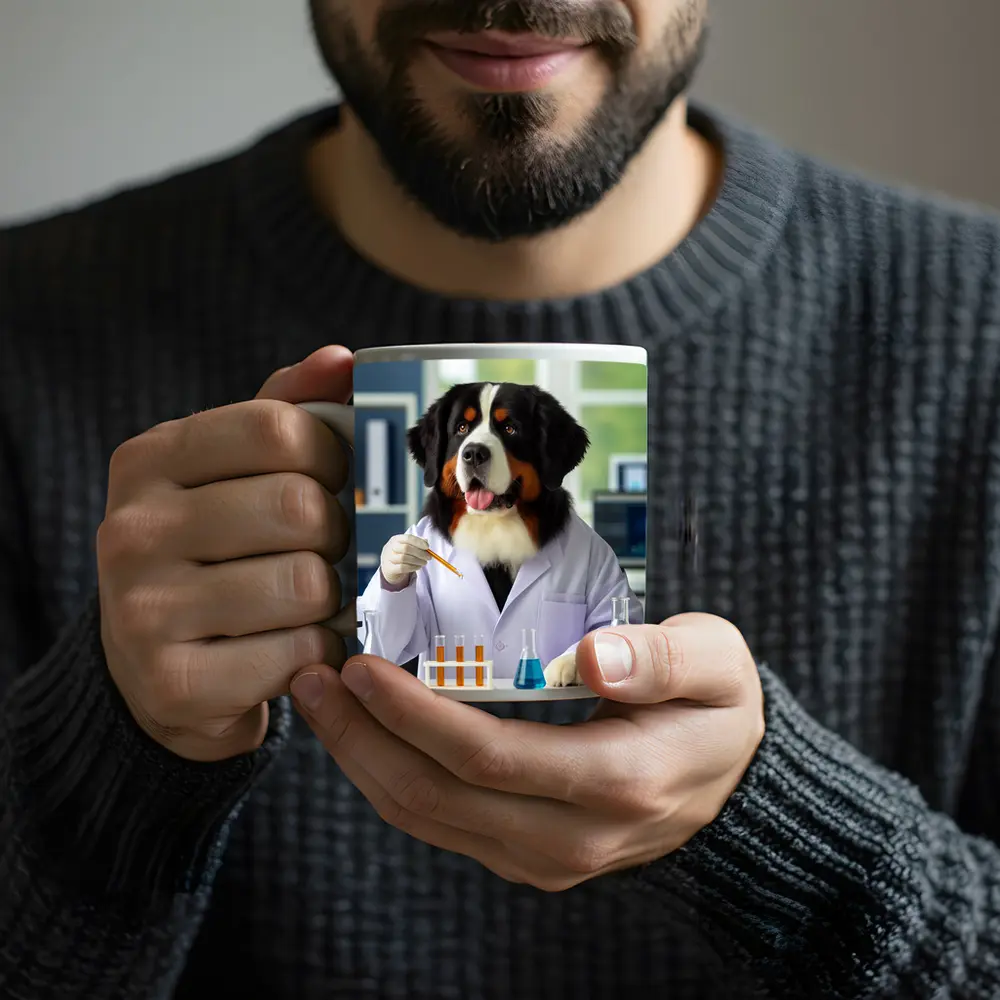 Bernese Mountain Dog Scientist Laboratory Setting – Mugs