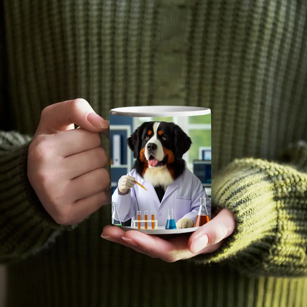 Bernese Mountain Dog Scientist Laboratory Setting – Mugs