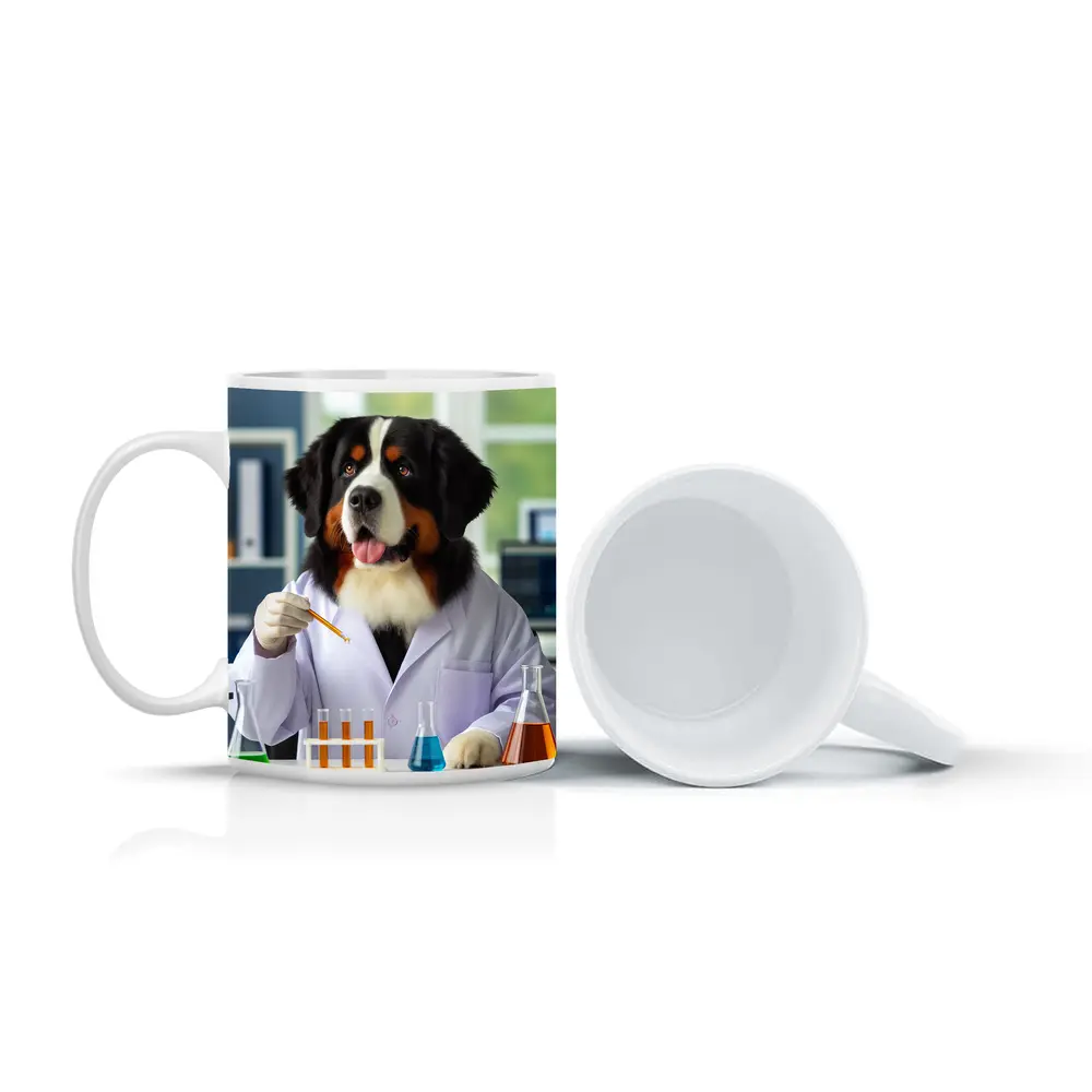 Bernese Mountain Dog Scientist Laboratory Setting – Mugs