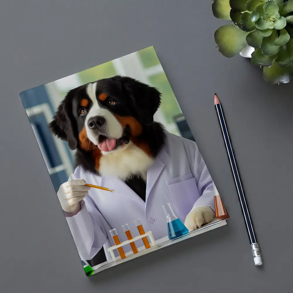 Bernese Mountain Dog Scientist Laboratory Setting – Notebooks