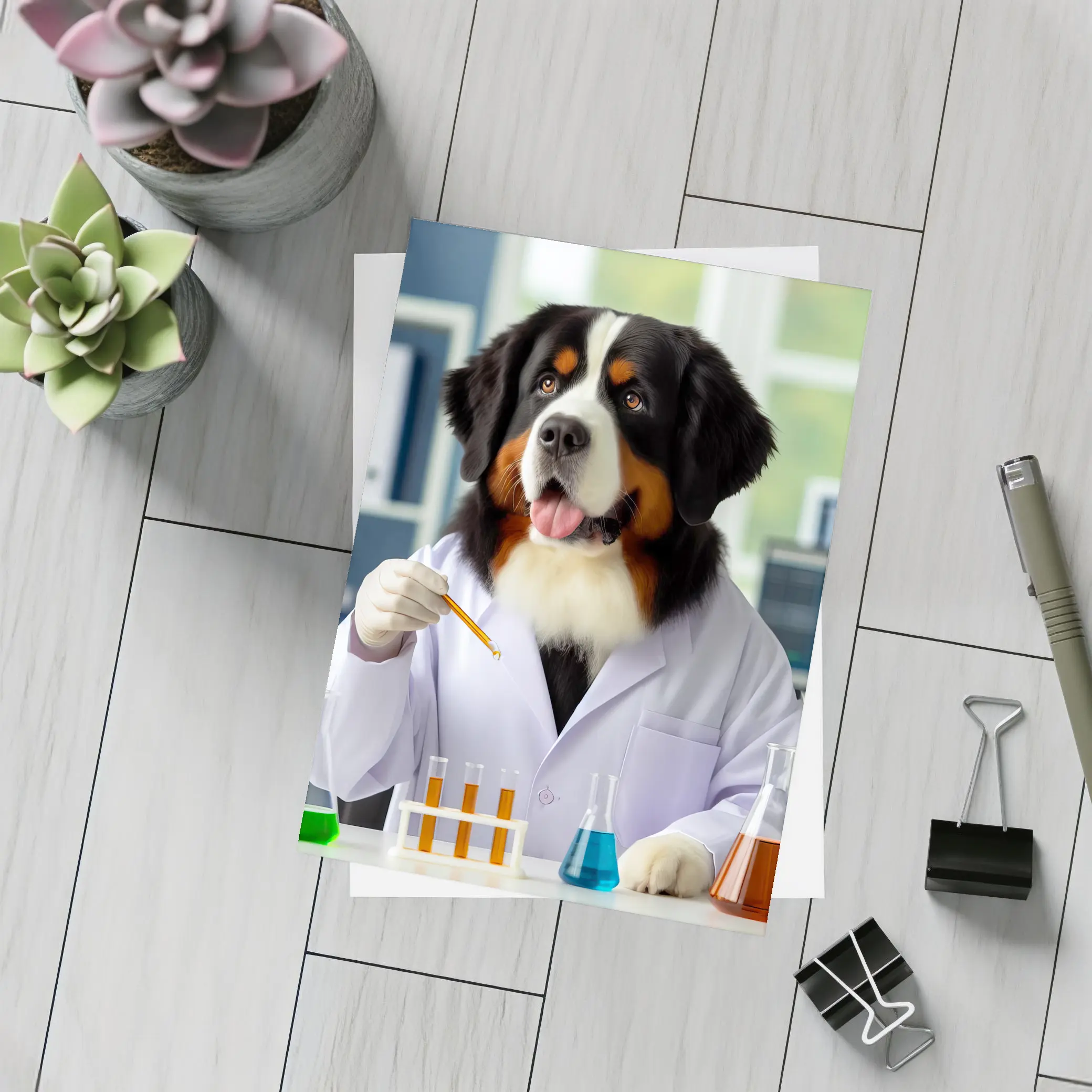 Bernese Mountain Dog Scientist Laboratory Setting – Postcards
