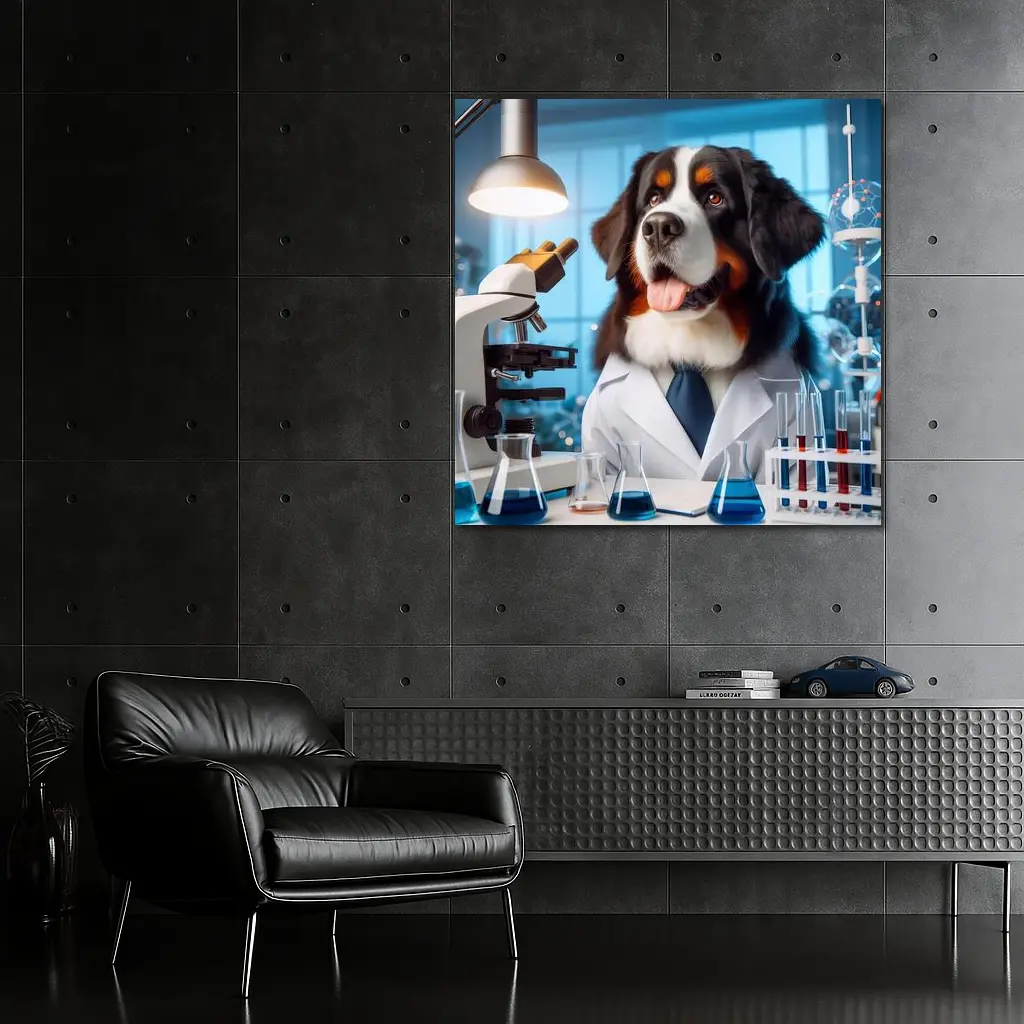 Bernese Mountain Dog Scientist Laboratory Setting – Wall Art