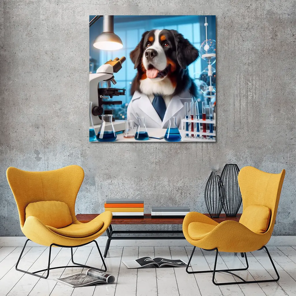 Bernese Mountain Dog Scientist Laboratory Setting – Wall Art