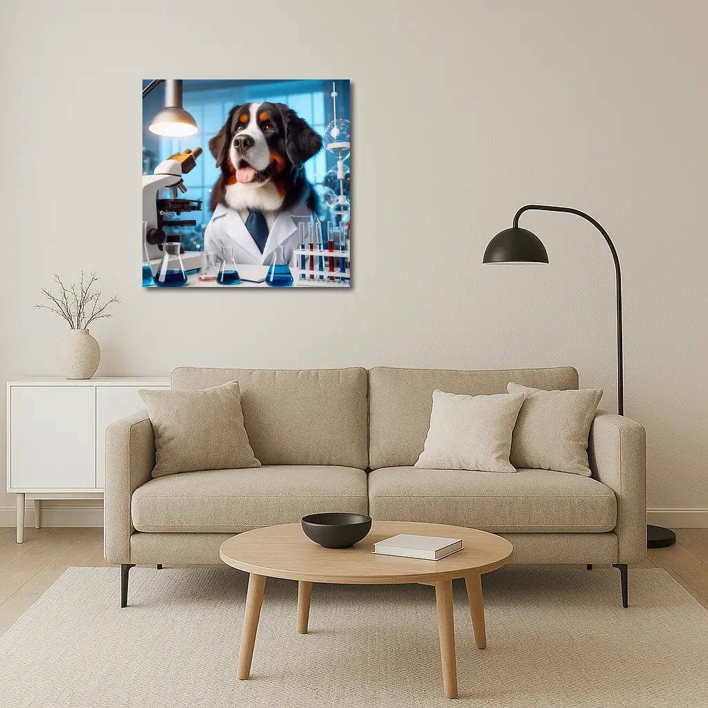 Bernese Mountain Dog Scientist Laboratory Setting – Wall Art