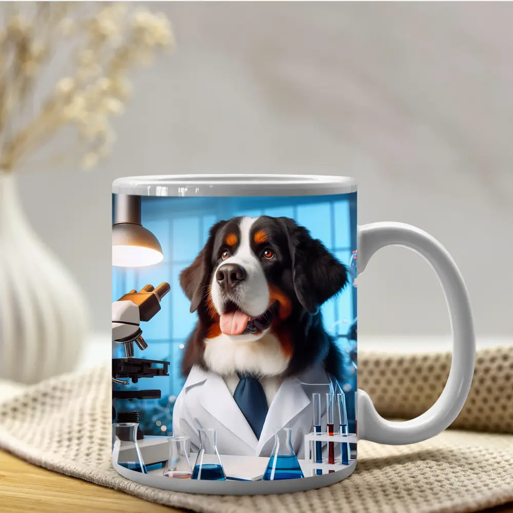 Bernese Mountain Dog Scientist Laboratory Setting – Mugs