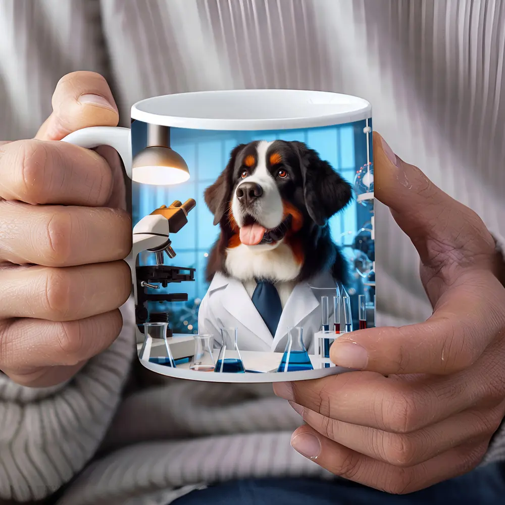 Bernese Mountain Dog Scientist Laboratory Setting – Mugs