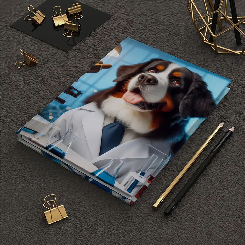 Bernese Mountain Dog Scientist Laboratory Setting – Notebooks