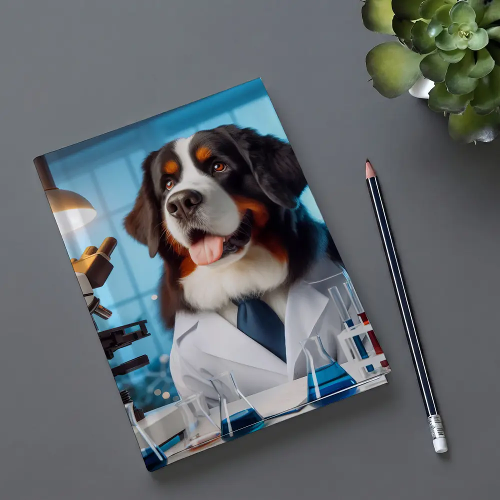 Bernese Mountain Dog Scientist Laboratory Setting – Notebooks