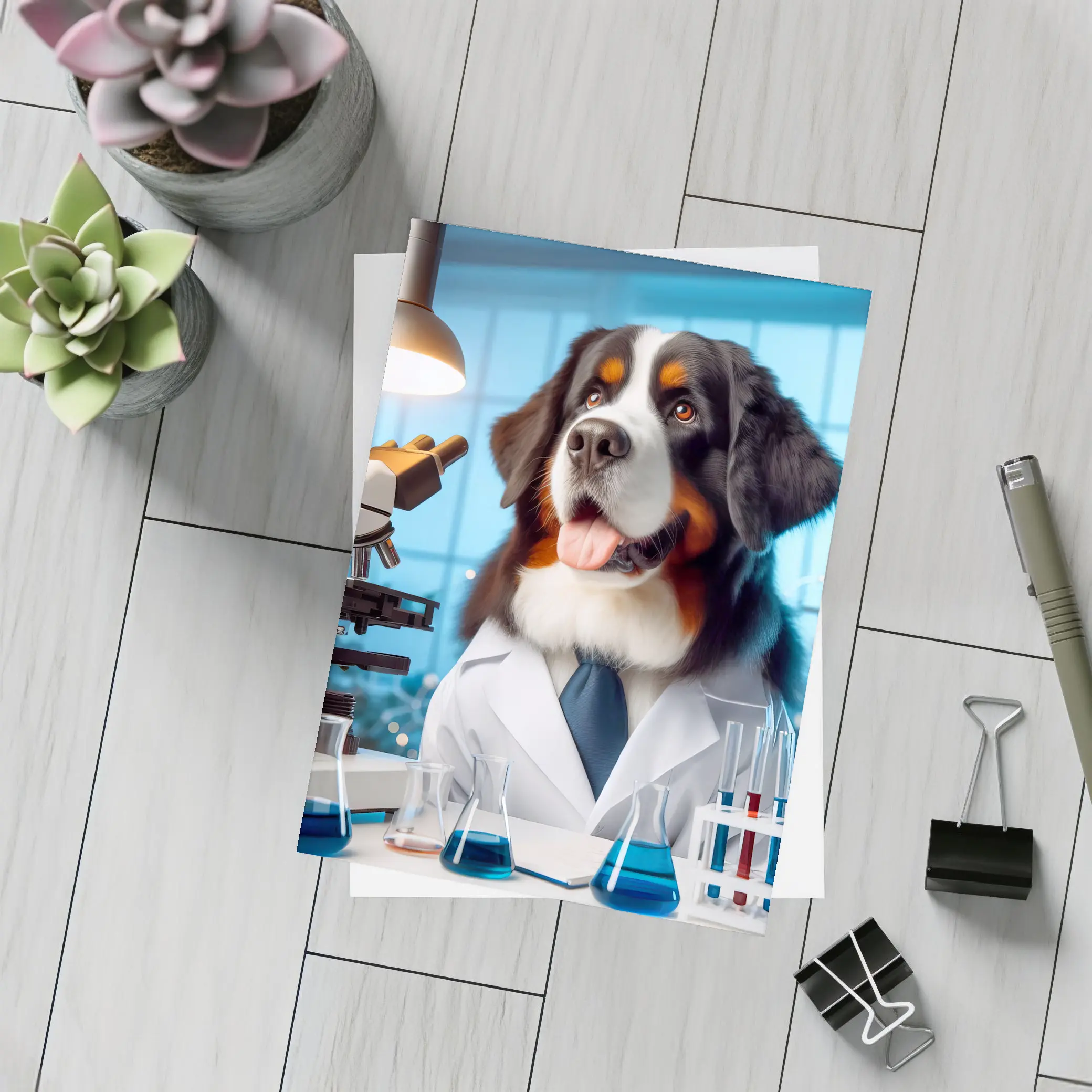 Bernese Mountain Dog Scientist Laboratory Setting – Postcards