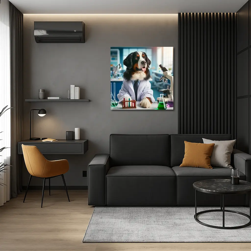 Bernese Mountain Dog Scientist Laboratory Portrait – Wall Art