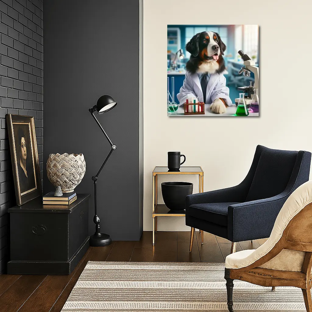 Bernese Mountain Dog Scientist Laboratory Portrait – Wall Art
