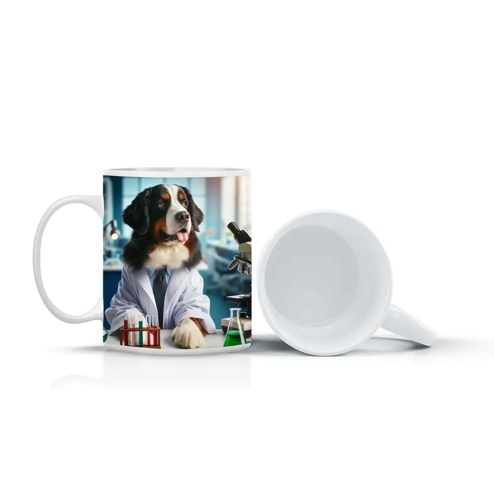Bernese Mountain Dog Scientist Laboratory Portrait – Mugs