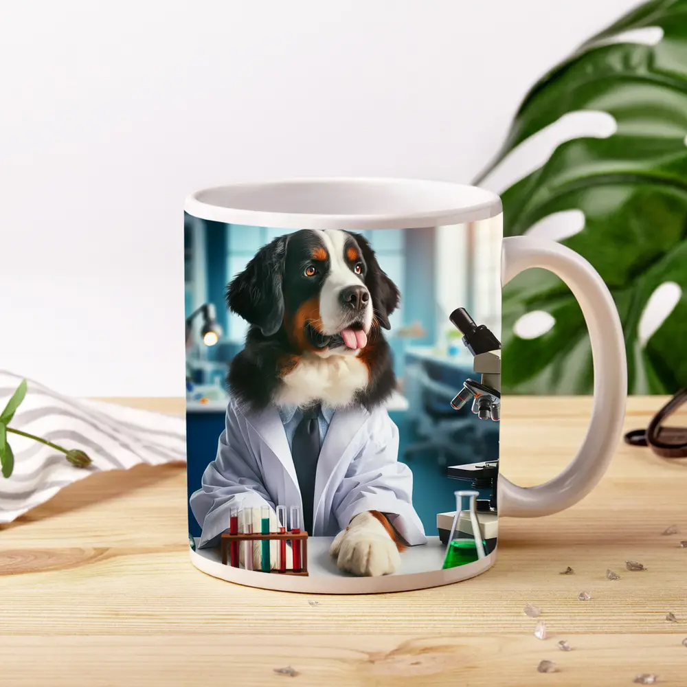 Bernese Mountain Dog Scientist Laboratory Portrait – Mugs