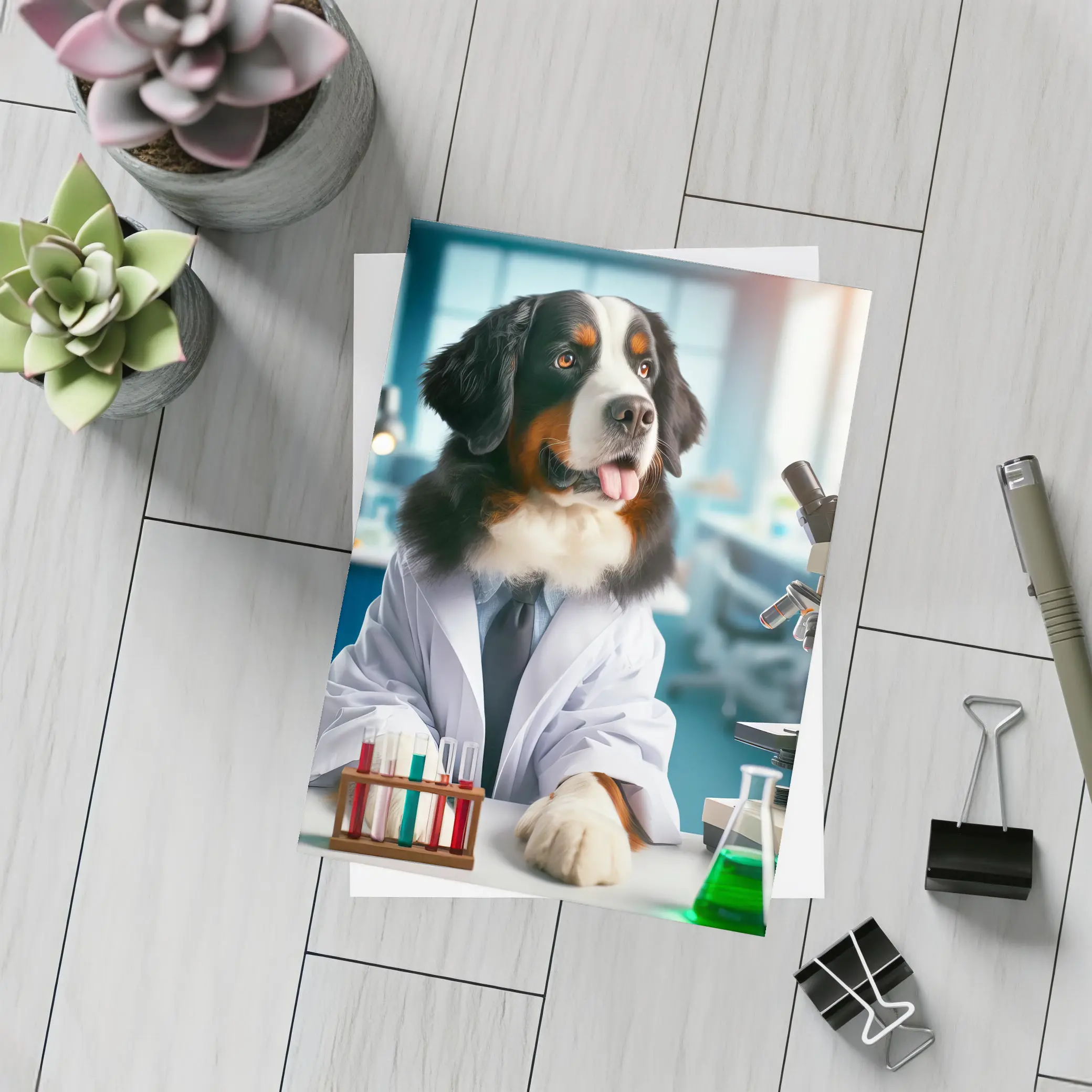 Bernese Mountain Dog Scientist Laboratory Portrait – Postcards