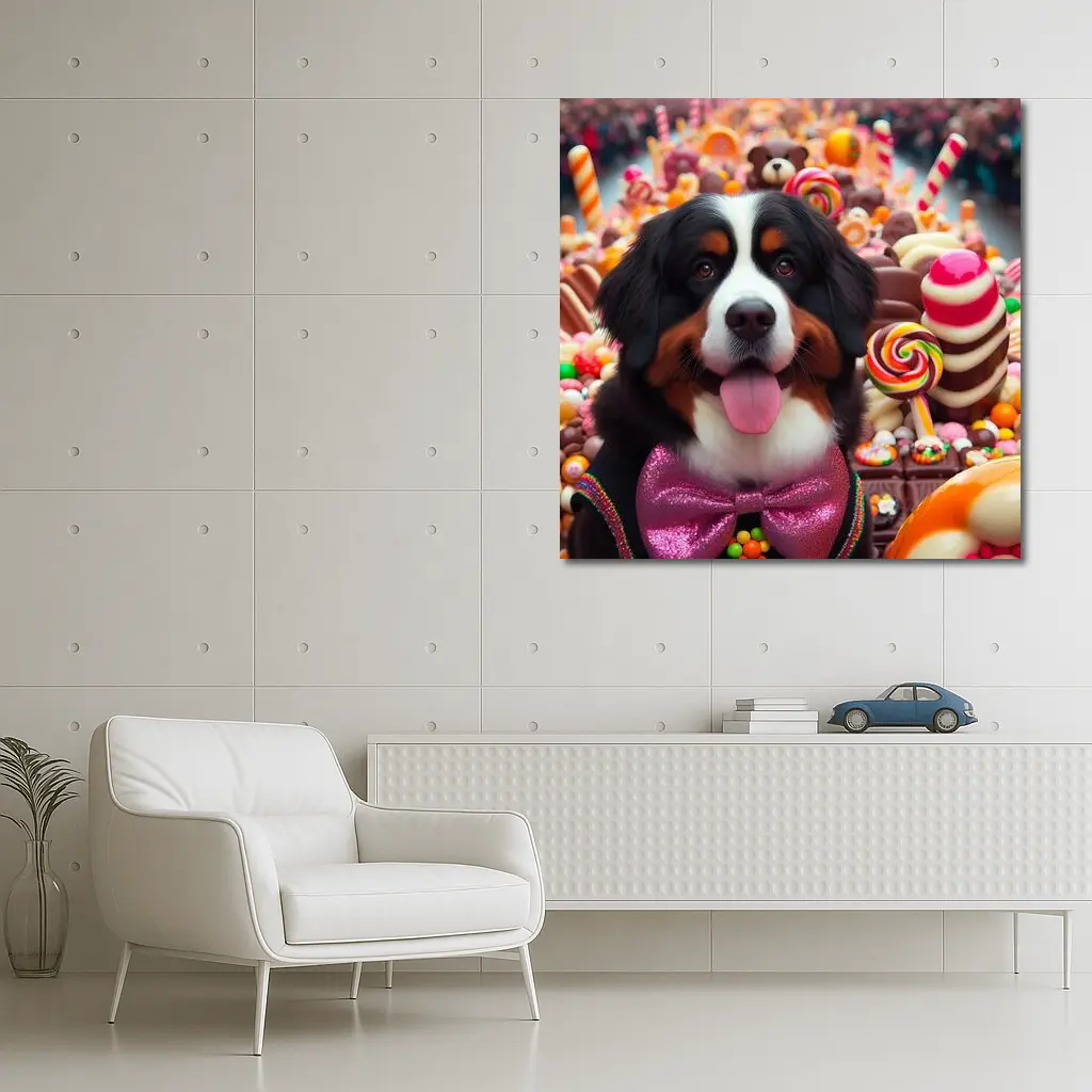 Bernese Mountain Dog Candy Sweets Background – Wall Art