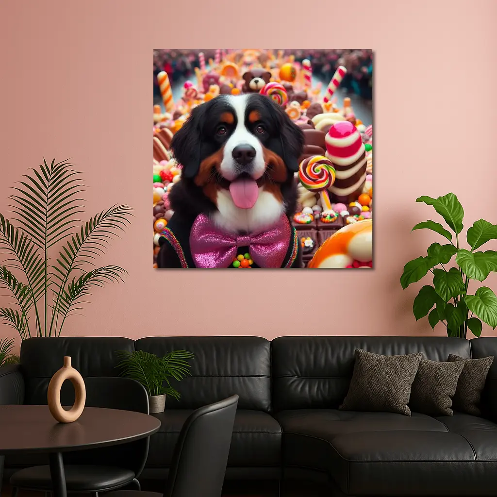 Bernese Mountain Dog Candy Sweets Background – Wall Art