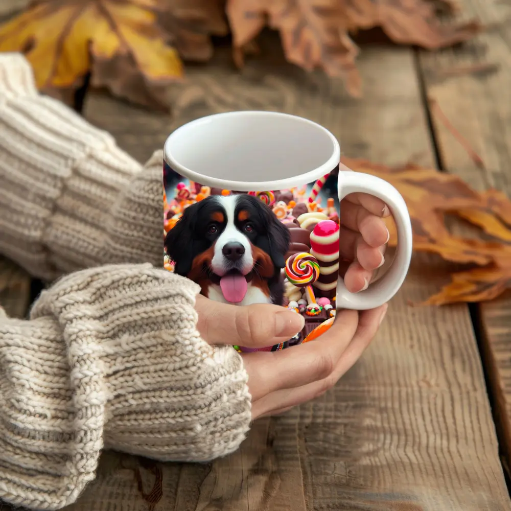 Bernese Mountain Dog Candy Sweets Background – Mugs