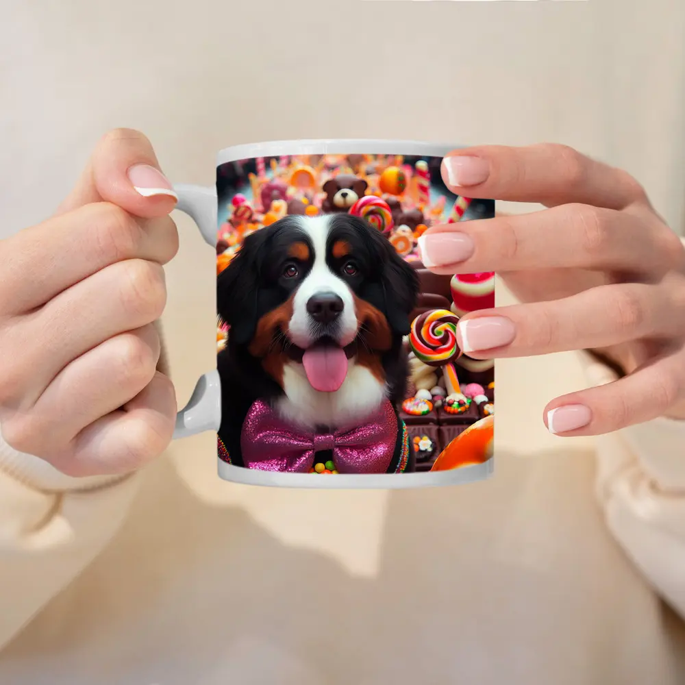 Bernese Mountain Dog Candy Sweets Background – Mugs