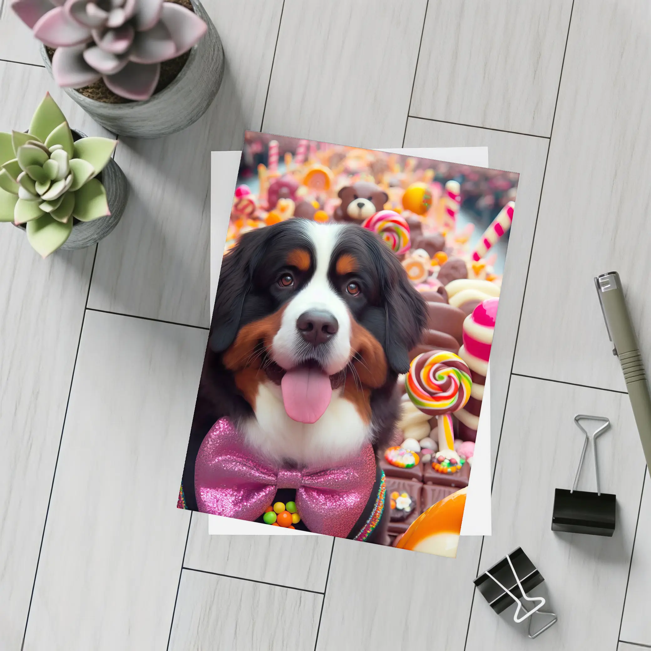 Bernese Mountain Dog Candy Sweets Background – Postcards