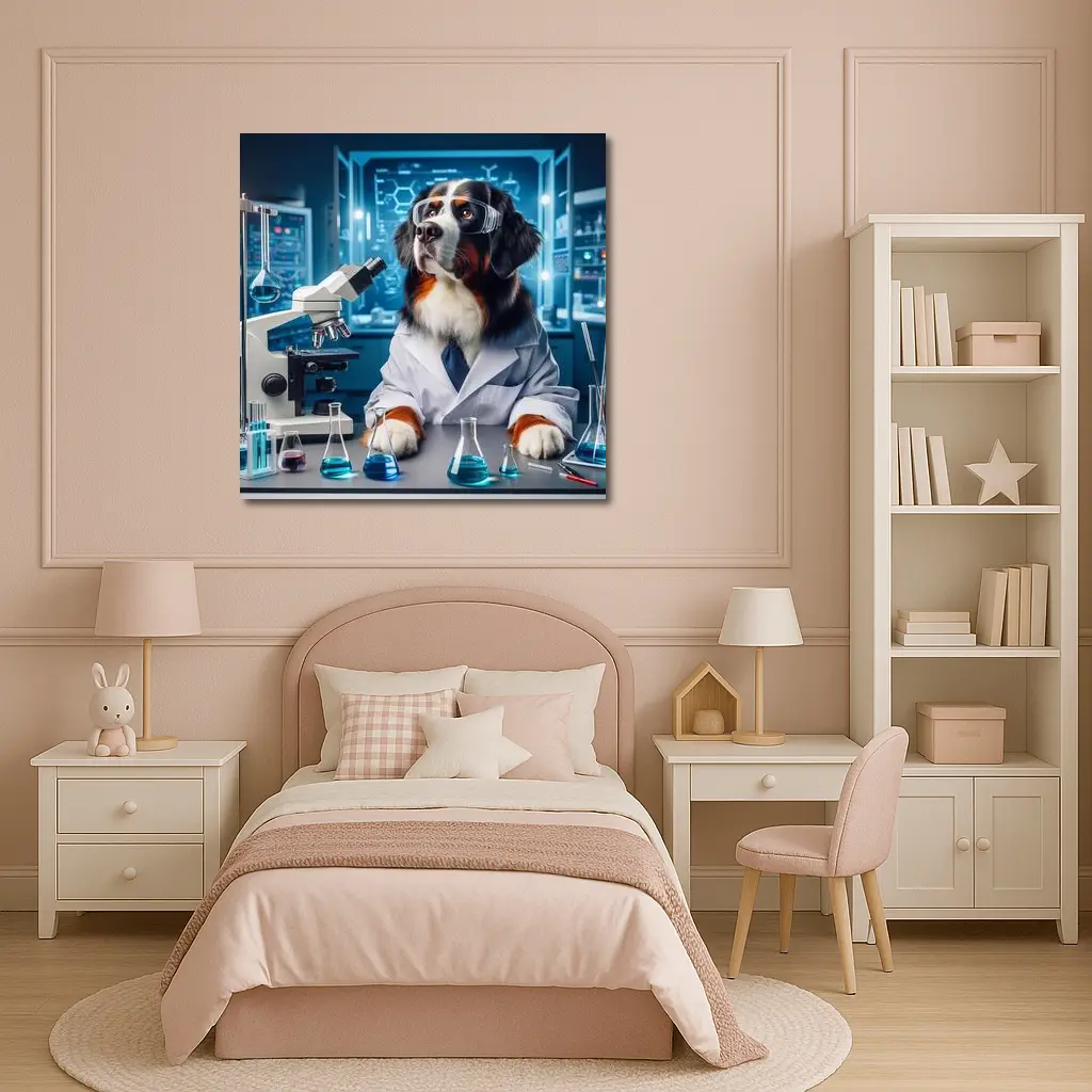 Bernese Mountain Dog Scientist Laboratory Setting – Wall Art