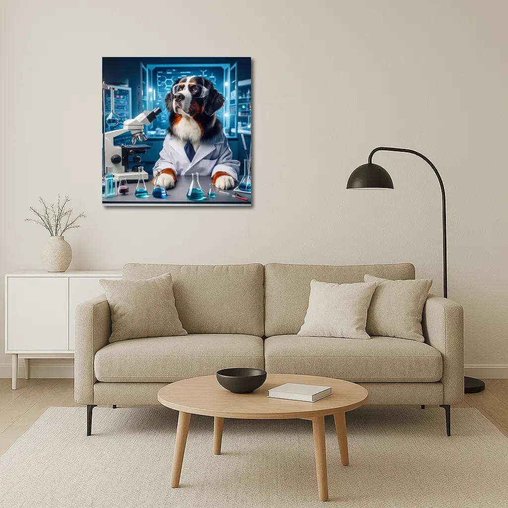 Bernese Mountain Dog Scientist Laboratory Setting – Wall Art