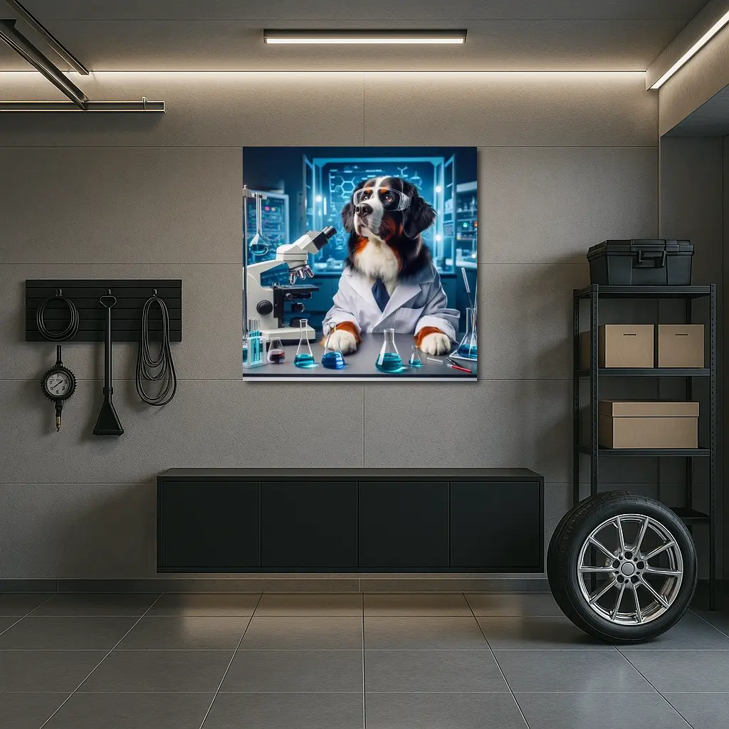 Bernese Mountain Dog Scientist Laboratory Setting – Wall Art