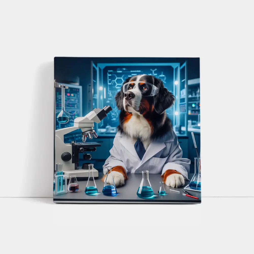 Bernese Mountain Dog Scientist Laboratory Setting – Wall Art