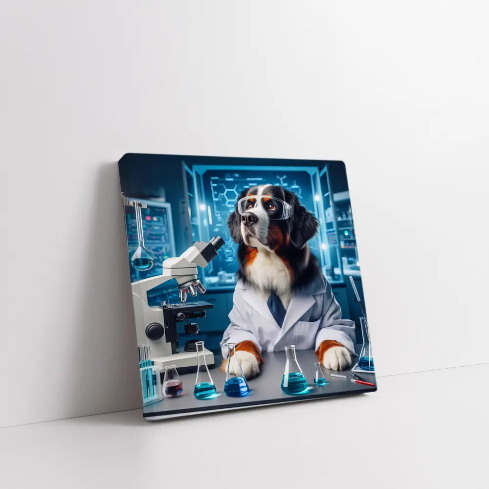 Bernese Mountain Dog Scientist Laboratory Setting – Wall Art