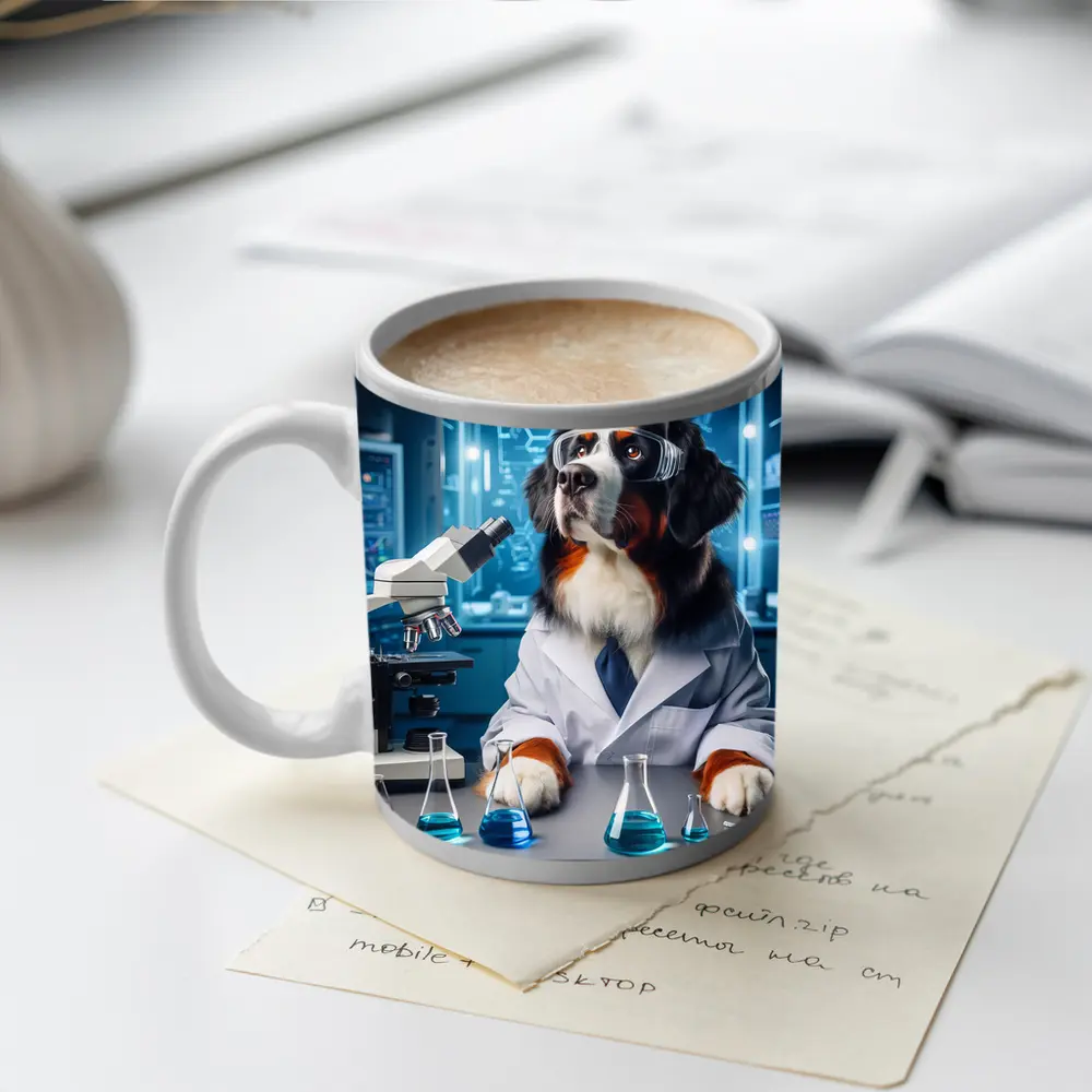 Bernese Mountain Dog Scientist Laboratory Setting – Mugs