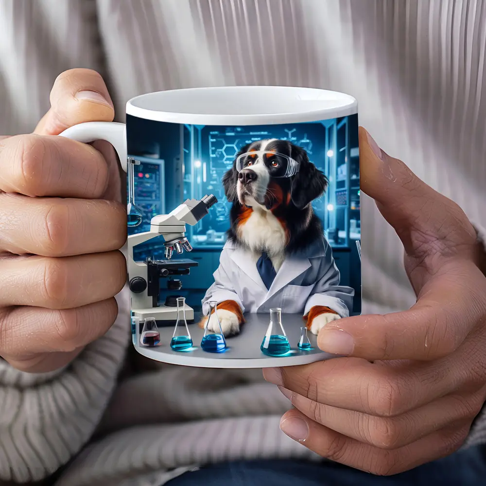 Bernese Mountain Dog Scientist Laboratory Setting – Mugs